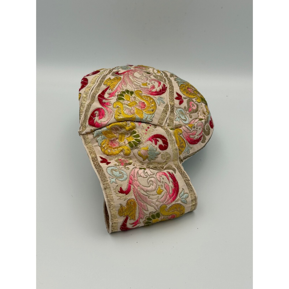 Vintage Jo Bailey Hats Embroidered Floral Pillbox Fascinator Gold Metallic Pink - Picture 8 of 13